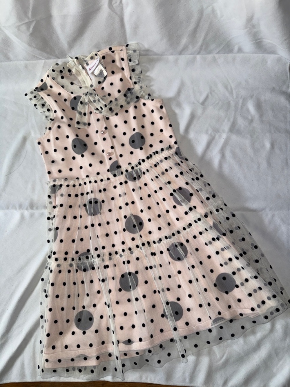 American Girl Pink Dress with Black Polka Dot Tulle